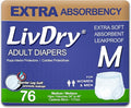 LivDry Adult Incontinence Underwear, Extra Absorbency Adult Diapers, Leak Protection, Medium, 76-Pack