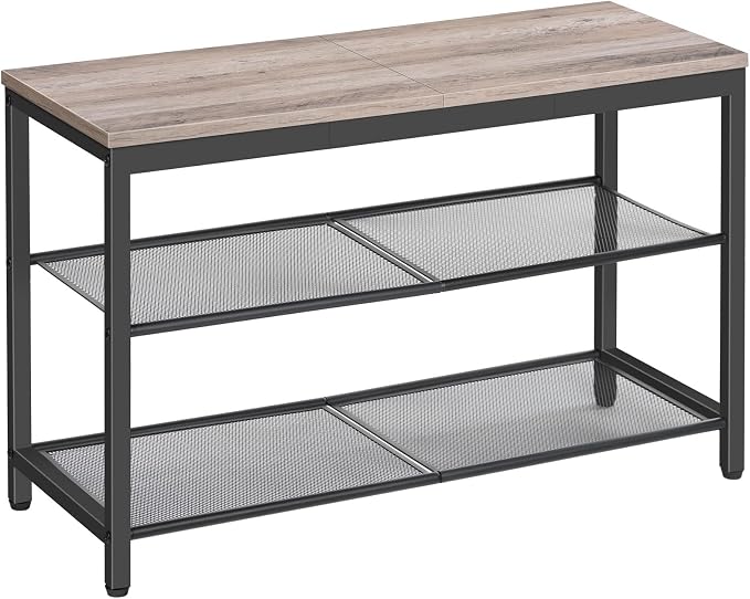 HOOBRO Shoe Bench, 3-Tier Shoe Rack, Industrial Shoe Organizer Storage Bench, 29.5 inches Entry Bench with Mesh Shelves, for Entryway, Living Room, Hallway, Easy Assembly, Greige BG75HX01