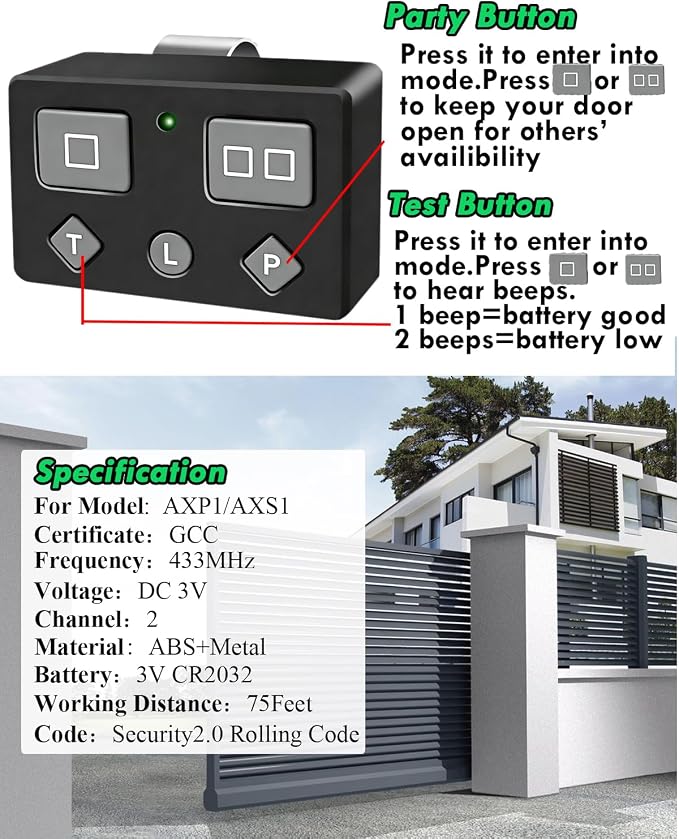 AXP1 AXS1 AXR1 Gate Opener Remote Transmitter, 5-Button, 3-Button Remote Transmitter for Automatic Gate Openers, Partymode, for Gh ost Opener Systems (Black, AXP1 6PCS)