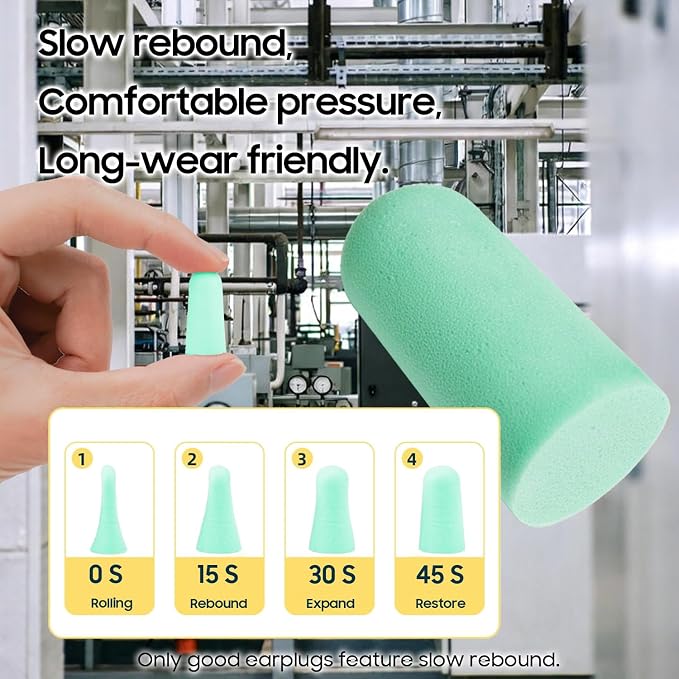 250 Pairs Foam Ear Plugs Bulk Individually Wrapped 32dB - Ear Plug Noise Reduction Safety Soft Earplugs for Construction Sleeping Shooting Industrial Work Use