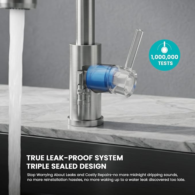 Kicimpro Kitchen Faucets with Pull Down Sprayer, NSF Certified Lead-Free 304 Stainless Steel Sink Faucet 1 Hole, Faucet for Kitchen Sink, Rv, Bar, Camper, Laundry, Easy Installation,Brushed Nickel | 3 Spray Modes, 360 Swivel, Deck Plate, SUS304, Fits 1...