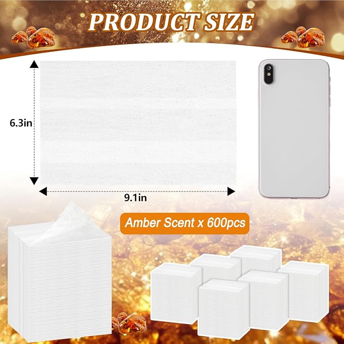 600 Count Dryer Sheets Bulk Fabric Softener Amber Vanilla Scent Dryer Sheets Naturally Softens and Removes Static Cling, Ideal for Large Households, Sensitive Skin