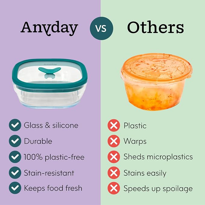 Anyday 2 Pack 2.5 Cup Glass Lunch Containers, Lids (Black Sesame) | All Glass, Microwave Safe Bowls for Work, Food Storage, Bento Box Meal Prep Container