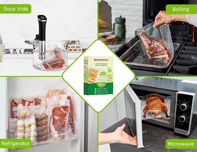 Bonsenkitchen Vacuum Sealer Bags, Commercial Grade, BPA Free | 20 Gallon 11" x 16"+ 80 Quart 8" x 12"+ 50 Pint 6" x 10", Food Sealer Bags for Vac Storage, Meal Prep or Sous Vide Cooking