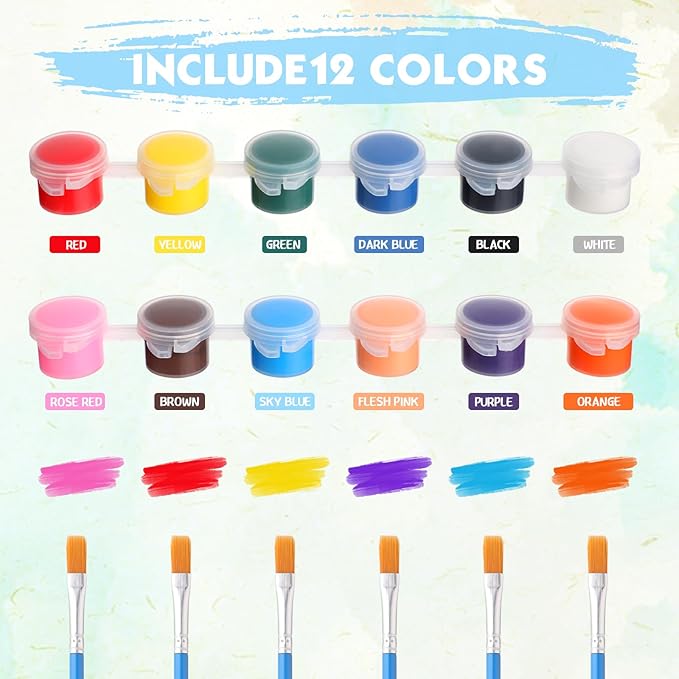 Timgle 560 Pcs Mini Acrylic Paint Set for Kids 40 Set 12 Colors Washable Paint Strips Bulk 40 Flat Painting Brushes 40 Pointed Brushes Graduation Gift for Adult Classroom Birthday Party(3ML)