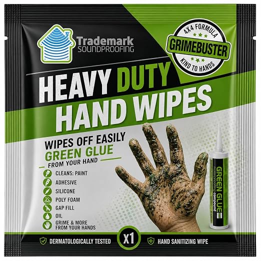 Green Glue Soundproofing, Noiseproofing Compound - 28 fl.oz (828 ml) - 12 Pack - Hand Wipes Included