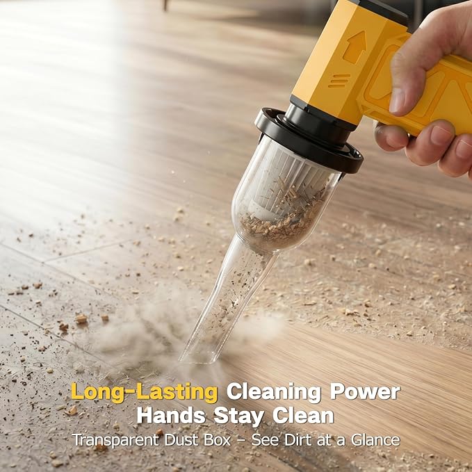 Compressed Air Duster, Industry-First O-Shaped Air Duct with 13-Blade Dual-Layer Turbo Fan, 6-in-1 Cordless Mini Blower, Vacuum & Inflator,4-Speed, LED Light & Window Breaker for Car Home, Yellow