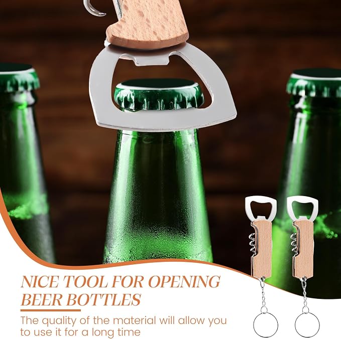 Ziliny 24 Pcs Bottle Opener Keychain Bulk Wine Bottle Beer Opener Keychain 3.27" Stainless Steel Corkscrew Waiter Corkscrew Wine Keyring Gifts for Christmas Bar Party Wedding Home (Brown)