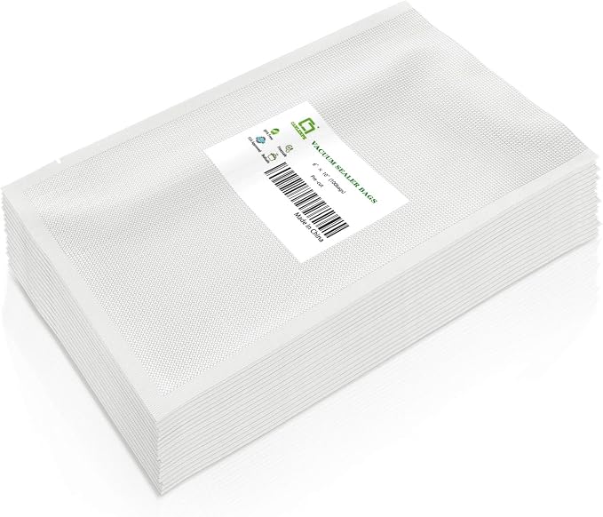 CANLENPK 6x10 Inch/15x25cm Vacuum Sealer Bags,Pint SizePrecut Food Storage Bag,Seal Meal Snack Fruit Nut etc,Boil Steam Heat Freeze Safe,Commercial Grade Heavy Duty Sealable Sous Vide Bags(100PCS)