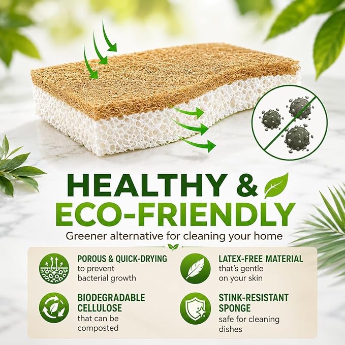 Kaidaa Set of 5 Natural Kitchen Sponges | 100% Coconut Coir Scrubber Sponge for Dishwashing | Eco Friendly, Non Toxic & Biodegradable Cleaning Sponges for Kitchen | Long-Lasting Dish Scrub Pads