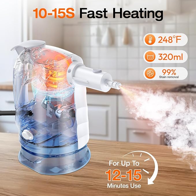 ScrubWiz Handheld Steam Cleaner, 10-in1 Steam Mop with Detachable Steamer, 320ml Water Tank, 10s Fast Heating, Portable Steamer for Cleaning Kitchen, Floor, Tiles, Window, BBQ Grill, Car, White