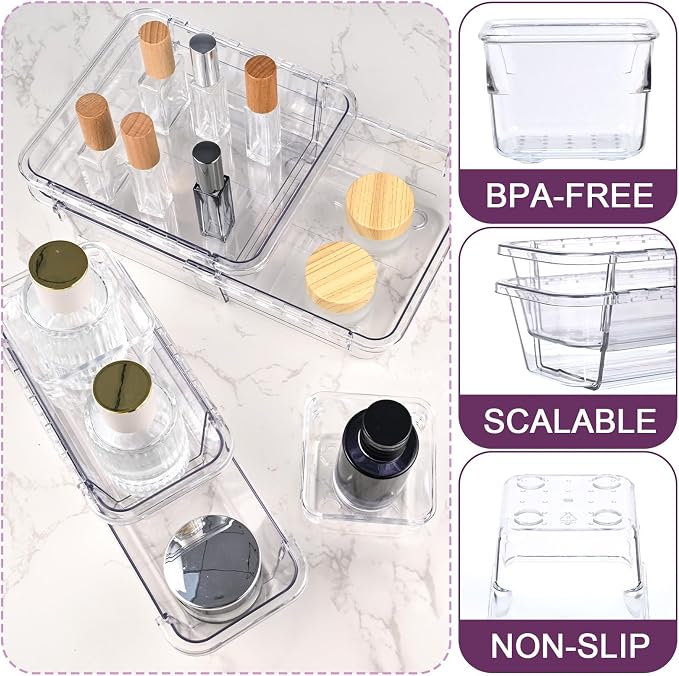 14 Pcs Clear Drawer Organizer, Adjustable Drawer Storage Box, 3-Size Desk Drawer Organizer, Acrylic Storage Bins for Makeup, Cosmetic, Kitchen Utensils, Bedroom Dressers Tool Organizer for Gadgets