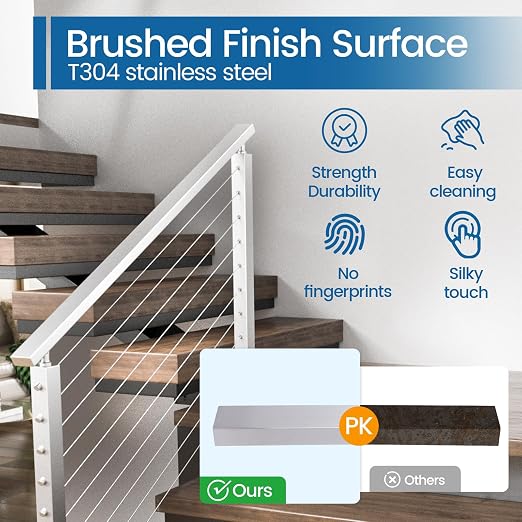Muzata 6'6" Stainless Steel Handrail Brushed Rectangular Handrail Top Rail Cable Railing System Deck Stair Indoor Outdoor, HT10 SL4