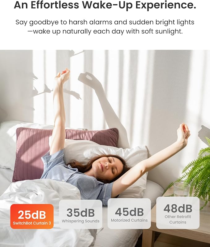 SwitchBot 2025 Automatic Curtain Opener 3 Rod-Bluetooth Remote Control, WiFi&APP Control, Upgraded High-Performance, Add Hub to Work with Alexa, Google Home, HomeKit via Matter