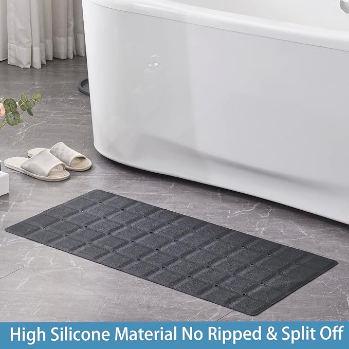 Webos Foldable Silicone Bathtub Mat: Jumbo Size Heavy Duty Safety Bath Mat for Tub Without Suction Cups Non Slip Bath & Shower Mat for Textured, Reglazed, Refinished Tub (Black, 35.8 x 17.7)