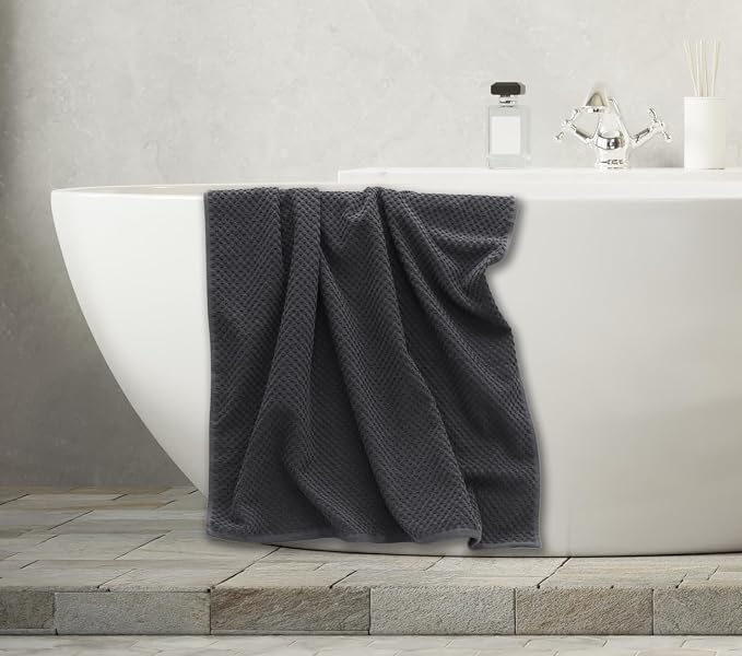 COTTON CRAFT Euro Spa Waffle Weave 6 Piece Towel Set - 100% Cotton - Charcoal