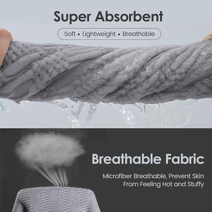 JML Bath Towels, 30" x 60", Gray, Set of 2 | Hanging Hook, Lint Free, Oversized, Soft, Super Absorbent, Fast Drying, Use for Sport, Fitness, Yoga, Diamond Cross Grid