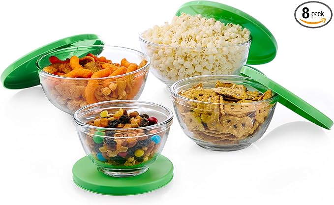Libbey Baker's Basics 4 Piece Glass Mixing Bowl Set with Plastic Lids - Elegant Nesting Bowls - Glass Mixing Bowls with Lids to Store, Serve and More