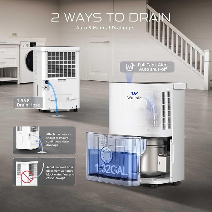 4500 Sq.ft Dehumidifier for Basement and Garage, 80 Pints Home Dehumidifier with Drain Hose and Water Tank, Quiet Dehumidifiers for Bedroom, Living Room, Office.