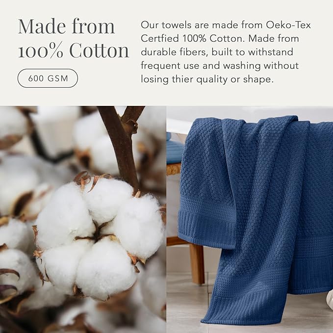 NY Loft 100% Cotton 4 Pack Bath Towel Set| Navy Bath Towels | Super Soft & Absorbent Quick-Dry Bath Towels 30" x 52" |Textured and Durable Cotton | Trinity Collection (4 Pack, Navy Blue)