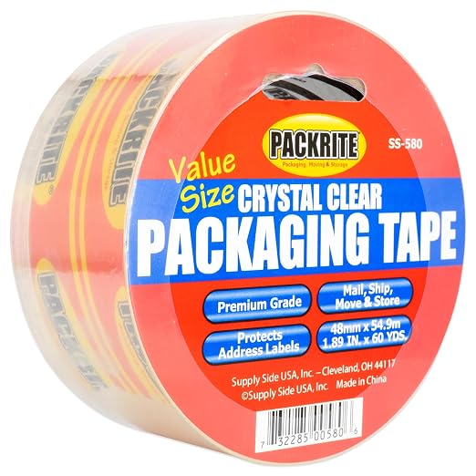 Crystal Clear Packing Tape Refill Rolls for Standard Tape Guns and Tape Dispensers, 6 Rolls of Heavy Duty Shipping and Moving Packaging Tape, 2 Inch x 60 Yards Each (360 Yards Total)