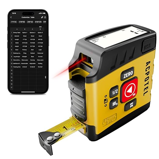 3-in-1 Digital Tape Measure with Laser, 165Ft Laser Tape Measure & 16Ft Digital Measuring Tape, 8 Metric and Imperial Units, Distance Area Volume 1/2 midpoint, Laser Measure Tool, Almighty Tools, APP