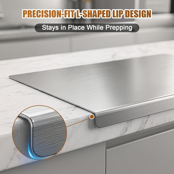 Stainless Steel Cutting Board with Lip, Non Toxic Kitchen Countertop Stainless Steel Cutting Board, Dishwasher Safe Metal Chopping Board for Meat, Fruits, Vegetables, Baking (40 x 30cm/15.7 x 11.8 in)