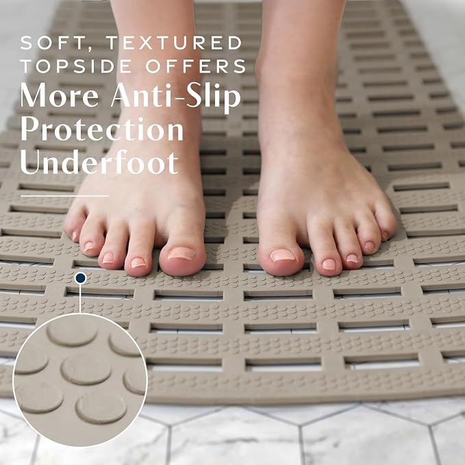 SlipX Solutions Weighted Non Slip Bath Mat for Textured Tub & Shower Surfaces, Patent Pending, Anti Slip Bathtub Safety Without Suction Cups, Doesn’t Float, Works on Tile & Stone 31” x 15”, Tan