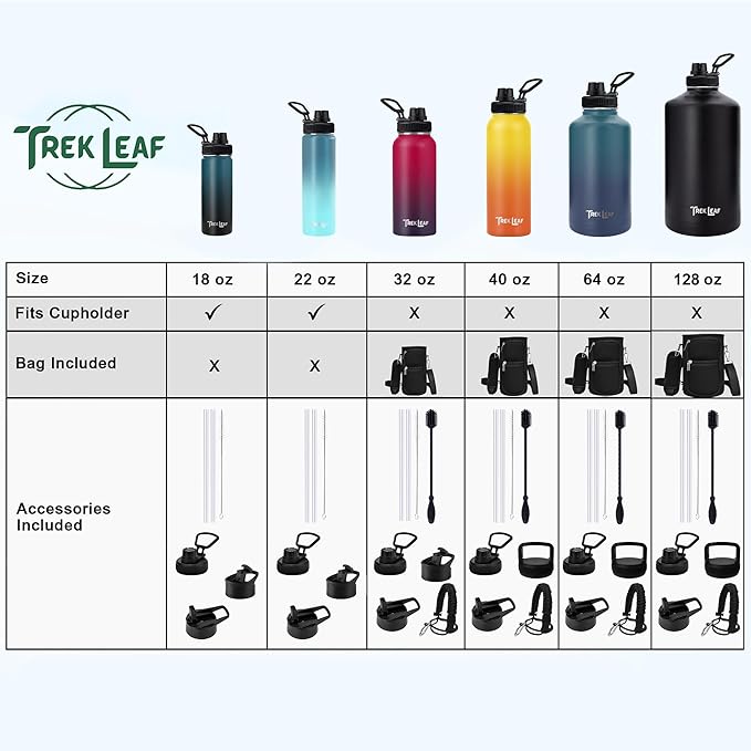 Travel Water Bottle with Carrying Bag, 3 Lids (Spout, Straw, Handle), and Bottle Brush; Leak Proof, Quality, Vacuum Insulated, Stainless Steel (Day & Night, 40 oz)