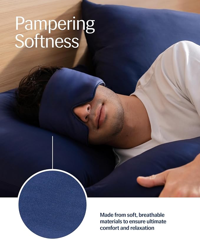 Rest® Evercool® Cooling Eye Mask, Full-Coverage Light Blocking, Instant Cool-to-Touch Fabric, Adjustable Soft & Breathable Design for Ultimate Sleep Comfort, Comes with Travel Bag, Midnight Blue