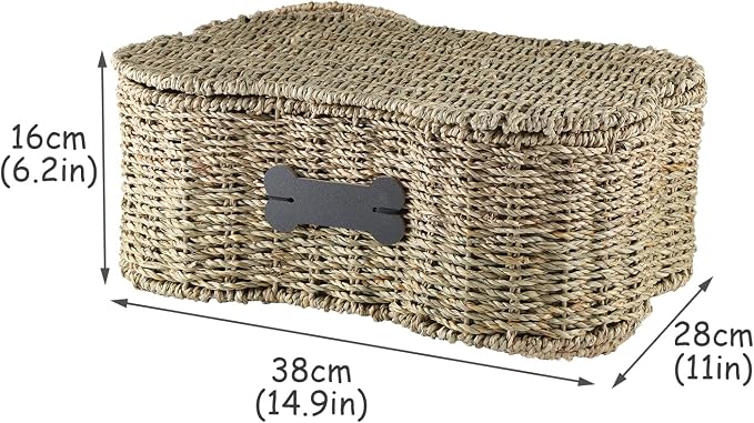 Morezi Personalized Dog Toy Basket bin Box with lid Bone Shape Designed Great for organizing pet Dogs Cats chew Toys leashes Clothing in Living Room Area playroom Closet Shelf Gift Basket