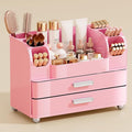 UFORU Makeup Organizer for Vanity with 2 Large Drawers, Cosmetic Display Case with Brush Holders, Easy to Storage for Bathroom Countertop Skincare, Desk Office Supplies, All Pink
