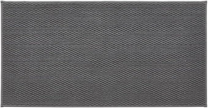 TYUU Bathroom Rugs Non Slip Washable, Super Absorbent Thin Bath Mat Quick Dry Low Pile Bathroom Rug, Dark Grey 24"x47"