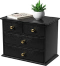 Oak Desk Organizer with Drawers, Durable Wooden Desktop Storage Box with Metal Handles & Non-Slip Silicone Pads, 4 Drawer Tabletop Organizer for Office, Bedroom, Bathroom, Vanity, and Makeup – Black