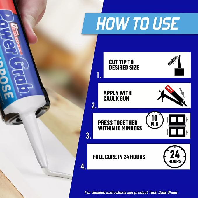 Loctite Power Grab Express All Purpose Construction Adhesive, 9 fl oz Cartridge, 12 Pack - Versatile Construction Glue for Cement, Tile, Wall & More