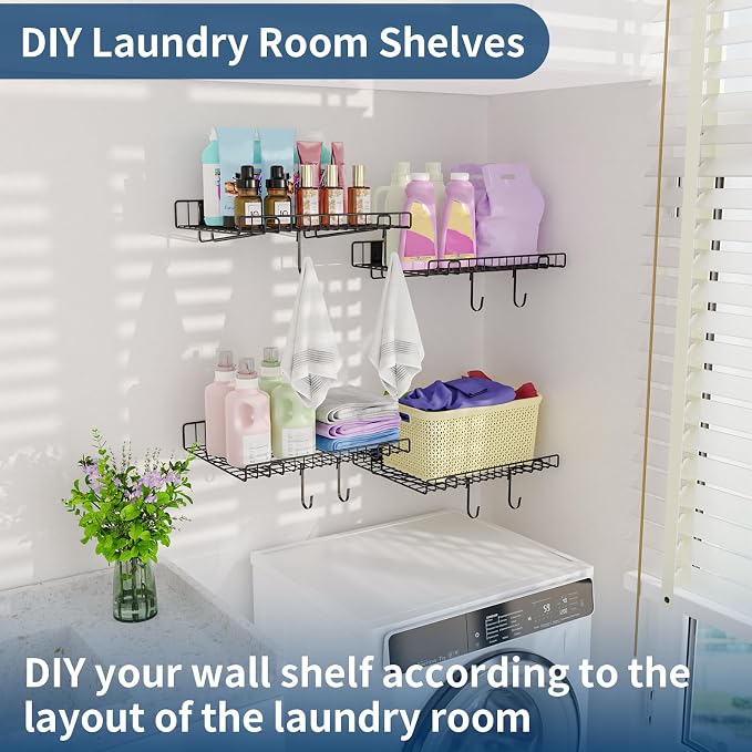 4 Pack Garage Wall Shelf, Wall Mounted Storage Shelves, Heavy Duty Metal Shelves for Room Wall, Loads 160 LBS Floating Shelves Mesh Storage Rack for Garage, Office, Basement,Wall Cabinet and Kitchen