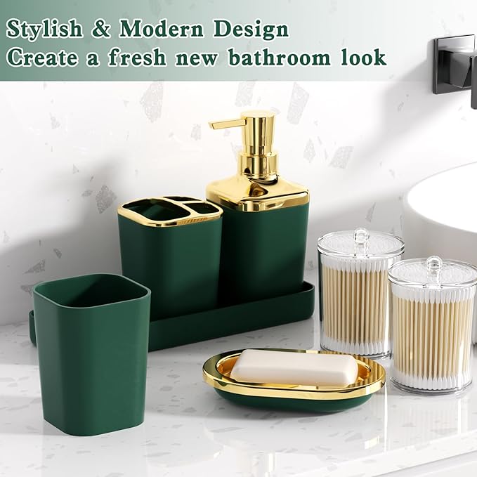 XLHOMO Bathroom Set, 9PC Bathroom Accessory Set, Green Bathroom Accessories, Green Bathroom Set, Trash Can, Soap Dispenser for Home Decor