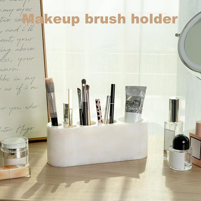 BCS Toothbrush Holder for Bathrooms, 6 Slots Marble Toothbrush and Toothpaste Holder Stand Bathroom Organizer Countertop for Electric Toothbrush, Floss, Razor, Comb - Karibib Ice