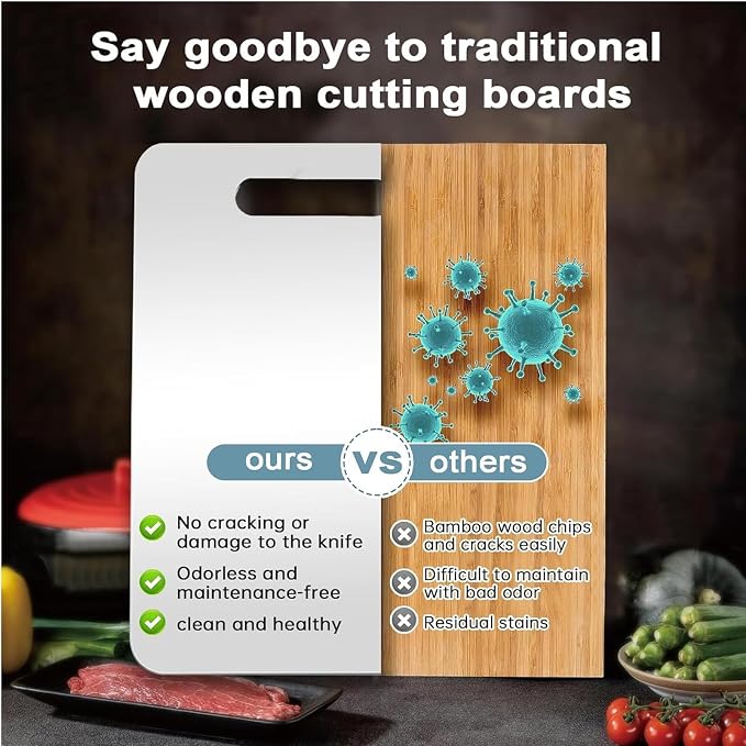 304 Stainless Steel Cutting Board Set,Cutting Boards Non Toxic | Metal Cutting Boards for kitchen, Dishwasher Safe, Chopping Boards for Meat Vegetable Fruit(15"x 11",13"x 9",10"x 6")