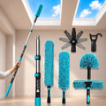 High Ceiling Duster Kit with 4-12FT Heavy Duty Extension Pole, Reaches Up to 20FT, Includes Microfiber Feather Duster, Cobweb and Ceiling Fan Duster, Window Squeegee Cleaner & Skylight Hook (12FT)