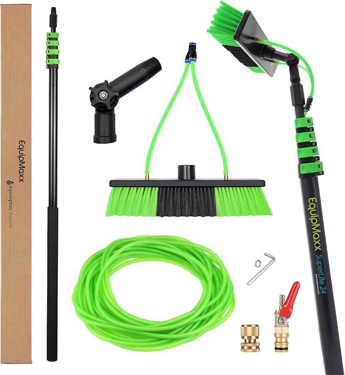 EquipMaxx Superlite Aluminum Water Fed Pole Kit Lightweight 24 Feet - Outdoor Window Cleaner Window Glass Solar Panel Cleaning System, Washing Equipment Tool Solution: Hose Spray Washer