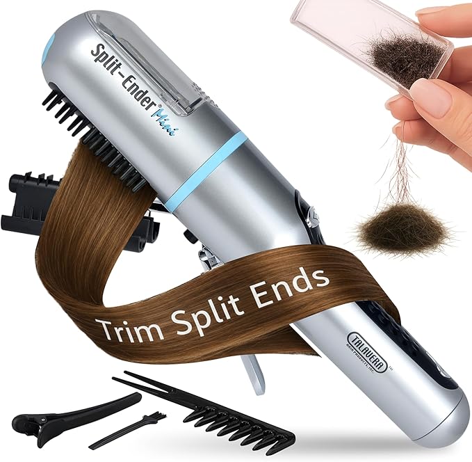 Split-Ender Mini Cordless Split End Hair Trimmer for Dry, Damaged, Brittle, or Frizzy Hair - Battery Operated Clipper for Straight and Curly Hair - Blue