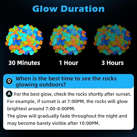 NAMTSO Multi Glow in the Dark Rocks Outdoor Garden Decor, 200 pcs, 0.95 lbs | Large 0.6"-1.1"/pc, Resin Glowing Pebbles, Luminous Stones for Landscaping, Patio, Backyard, Lawn, Aquarium & Fish Tank Decor