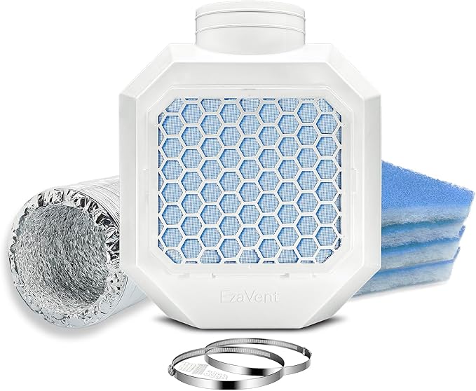 EzaVent Indoor Dryer Full Set Vent with 4 Filters, 8ft Aluminium Duct Hose and Fittings Only for Electric Dryers - 1 Year Warranty (White EzaVent Full Set)