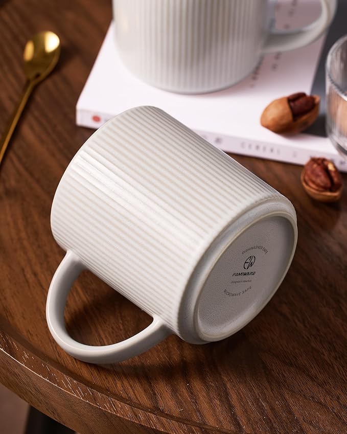 famiware Coffee Mug Set for 4, Star 16 oz Catering Mugs Cup Set with Handle for Coffee, Tea, Cocoa, Milk - Ceramic Stoneware Drinkware Set, Matte White