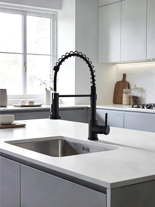 LUFEIDRA Black Kitchen Faucet with Pull Down Sprayer, High Arc Spring 304 Stainless Steel Single Handle 1 or 3 Hole 2 Mode Kitchen Faucets for Farmhouse RV Camper Laundry Wet Bar Pot Filler Faucets