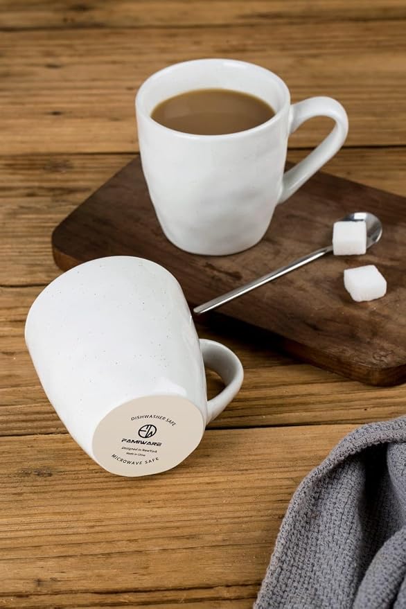 famiware Mars 4 Pieces Coffee Mug, 14oz Tea Mug, Catering Mugs with Handle for Coffee, Tea, Cocoa, Milk, White