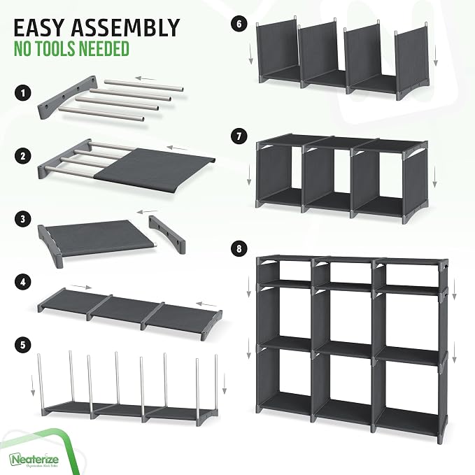 Cube Storage Organizer with 9 Storage Bins Included – Storage Cubes for Home Organization, Toy Storage, Office Storage, Living Room Storage, and General Storage Solution (Dark Grey)
