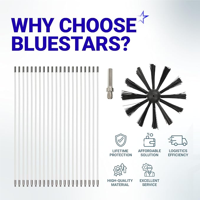 [New] BlueStars 60FT Dryer Vent Cleaner Kit with Drill Attachment | Flexible lint remover brush extends up to 60 ft and works with or without a power drill