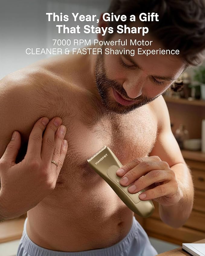 MANSPOT Manscape Groin & Body Hair Trimmer for Men, Gifts for Men Husband | Replaceable Ceramic Blade & 4 Guards, Electric Pubic Shaver for Chest & Private Area, Ball Razors for Men, Wet/Dry Use